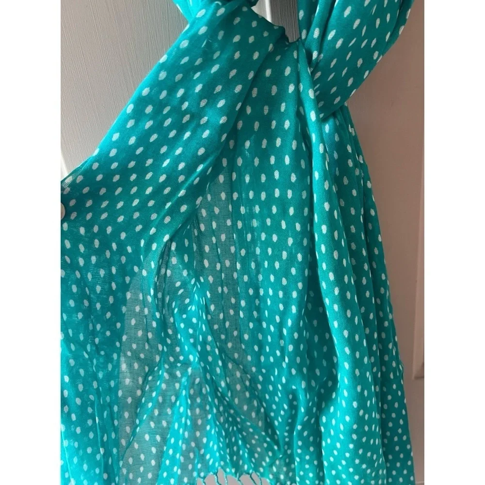 Spring Green/White Dot Fringe Scarf 28